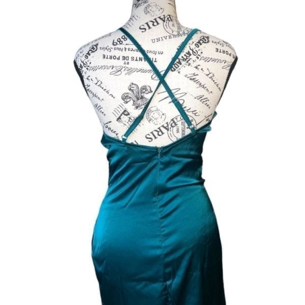 SHEIN SXY Womens XS Emerald Draped Collar Tulip Hem Mini Dress Y2K Bodycon Party - Picture 8 of 9